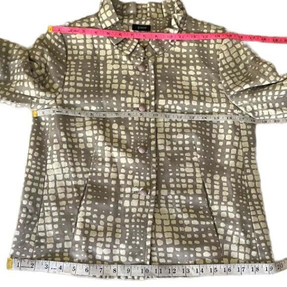 J. CREW GEO PRINT CROPPED COCKTAIL JACKET GRAY IVORY RUFFLED COLLAR BLAZER XS-S* - Picture 15 of 16